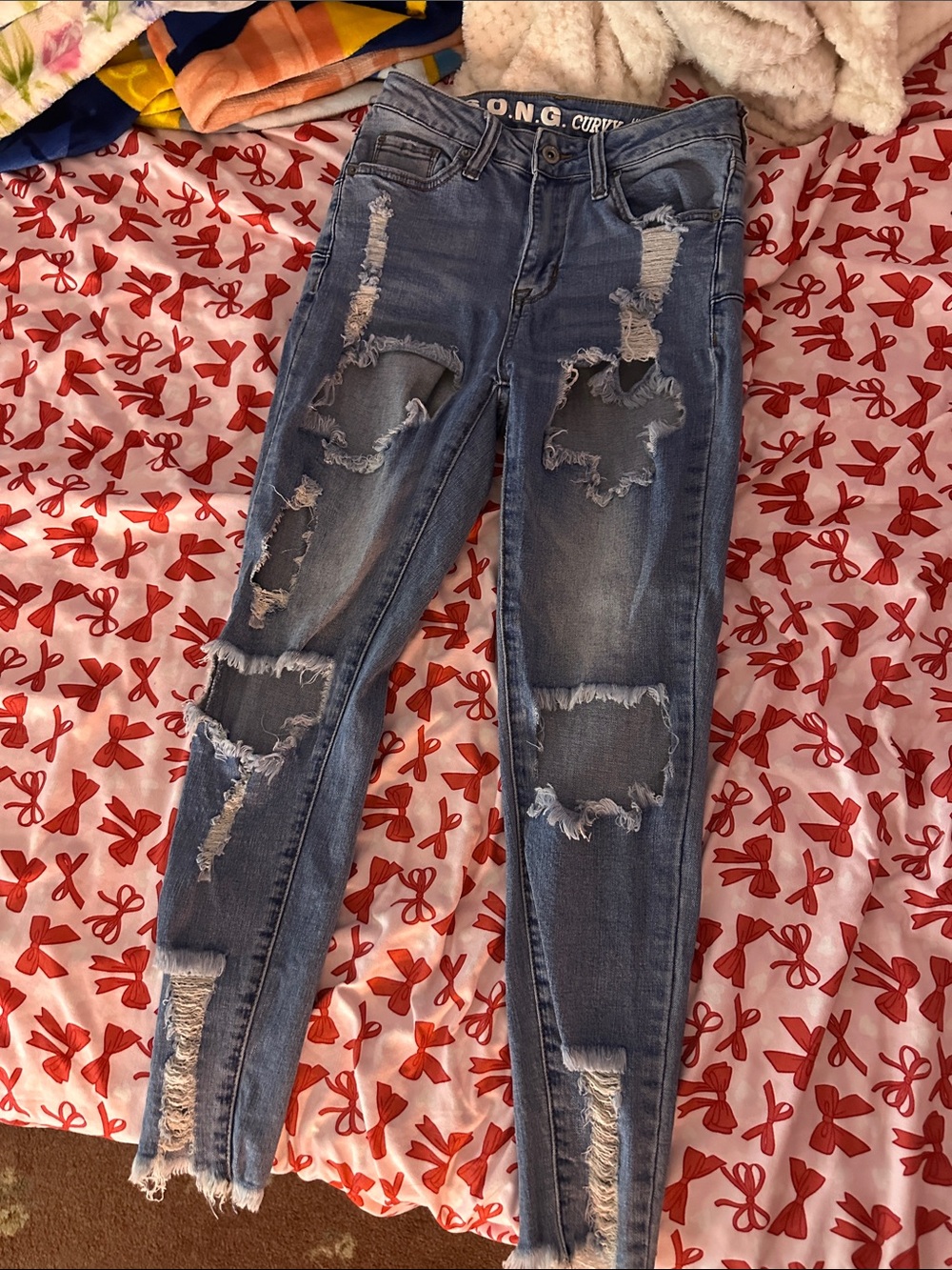 Distressed Dark Blue Curvy Skinny Jeans for Women